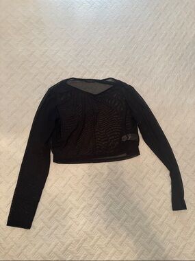 Black Sheer Mesh Rave Long-Sleeve Crop Top